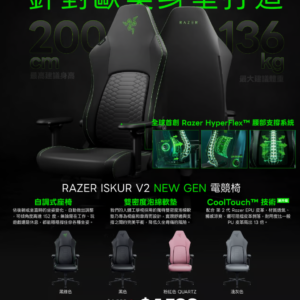 Razer Iskur V2 人體工學高背電競椅 - 全黑色EPU皮革